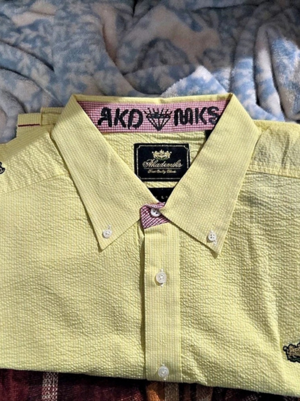 Akademiks Gingham Button Down in Yellow 2XL